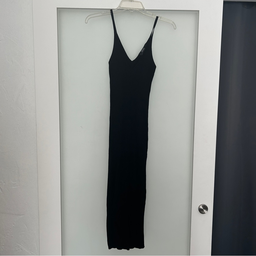 Bershka Strappy Ribbed Midi Dress Black M View 2